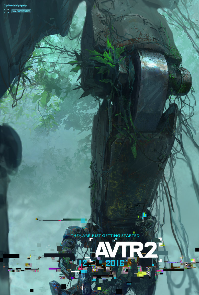 poster teaser film avatar avtr 2 avtr2 sequel concept jungle amp suit robot arm abandoned overgrown vines foliage